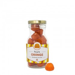 Botella rellena de gominolas crujientes  con forma de Moras. Chuches con sabor a Naranja.Wonkand