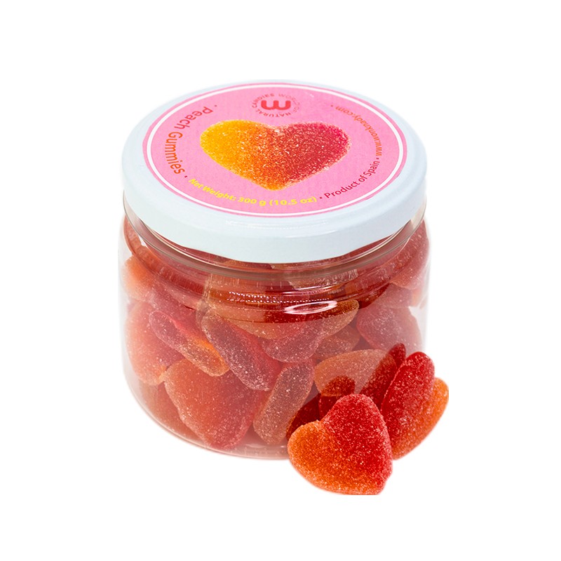 Bote mediano gominolas corazón Peach Gummies World Of Natural Candies. Chuches sabor melocotón. Wonkandy