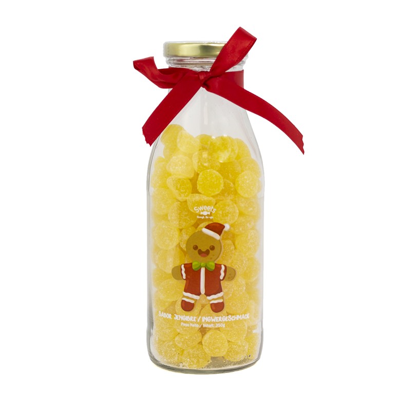 botella gominolas de navidad wonkandy. Golosinas muñeco de jengibre. Gominolas de jengibre.